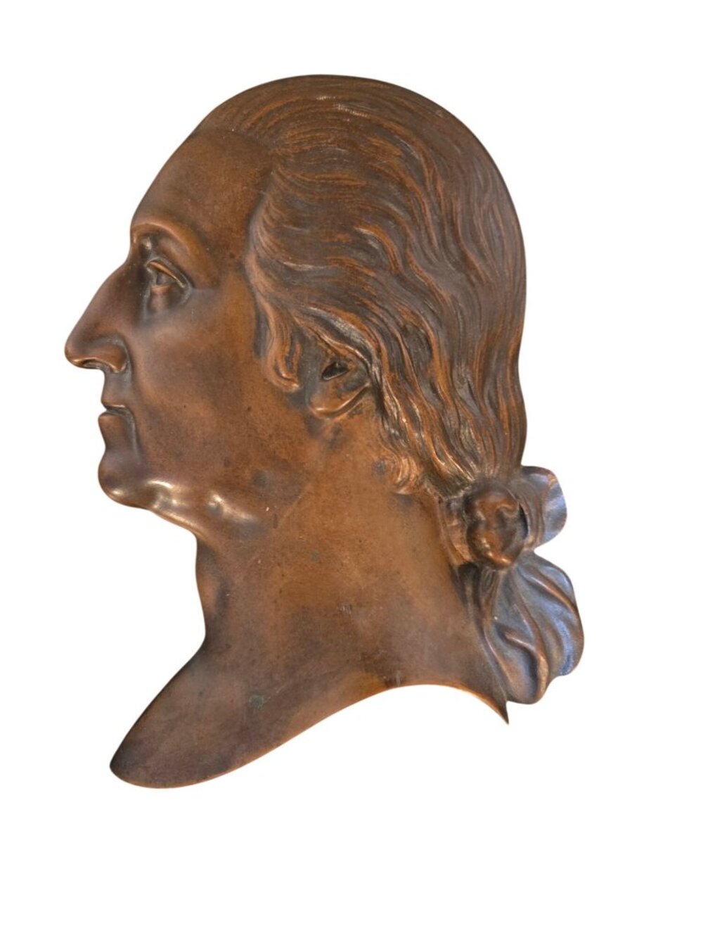 Antique George Washington Bronze Profile Relief Plaque Bust 19th C - Americana